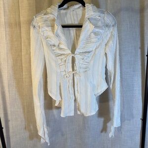 COMMENSE Textured Tie-Front Sheer Blouse – Size S ✨